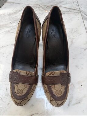 Gucci Brown GG Canvas and Chocolate Leather Heels